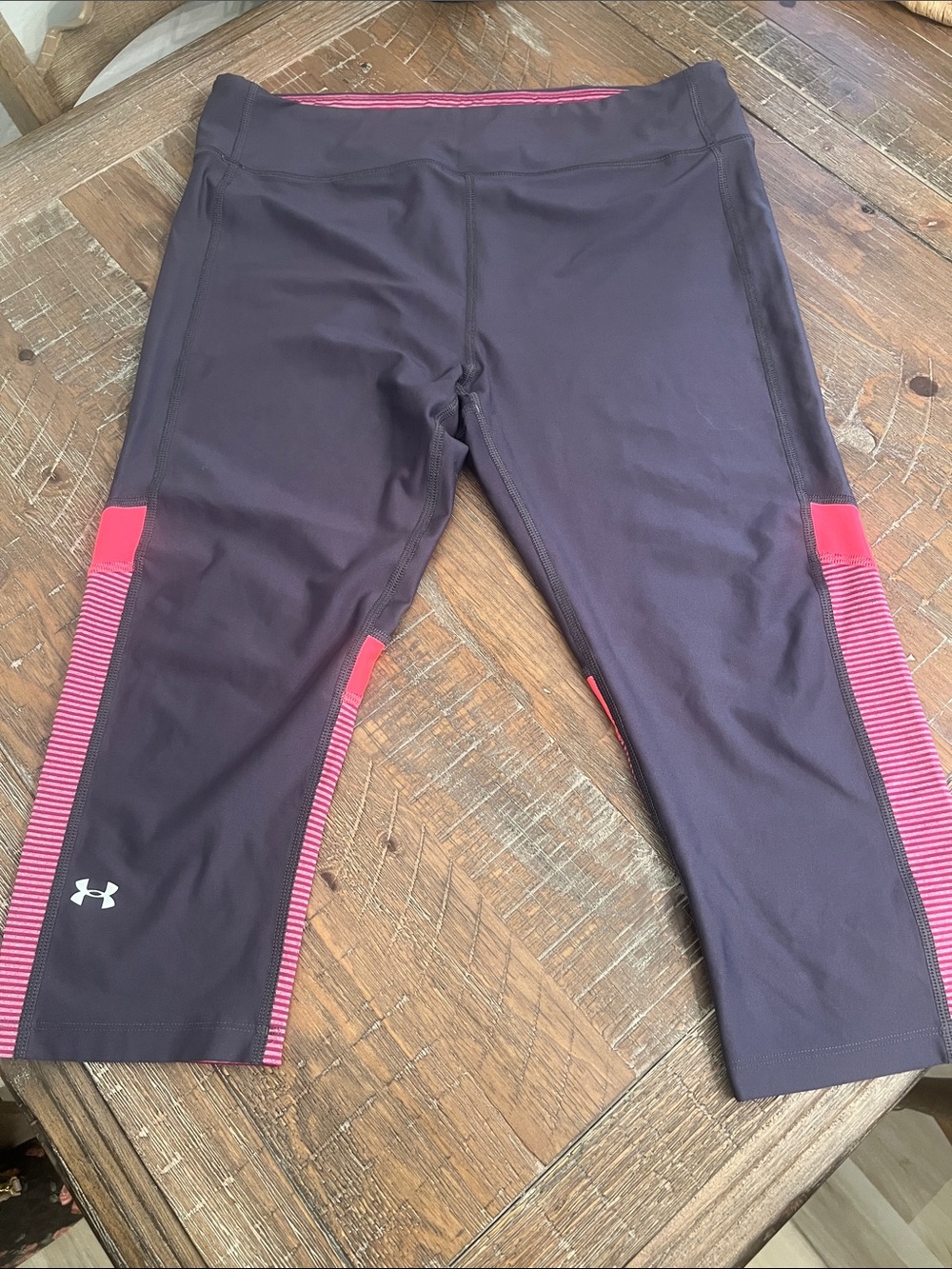 Under Armour Plum Capri Leggings with Pink Accent Panels